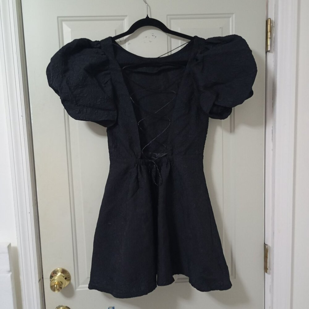 Simonett Beya Dress Black Size S Puff Sleeve Textured Fabricv Womens - Picture 7 of 11